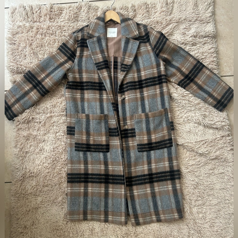 Gentle Fawn Brown and Black Plaid Trench Coat